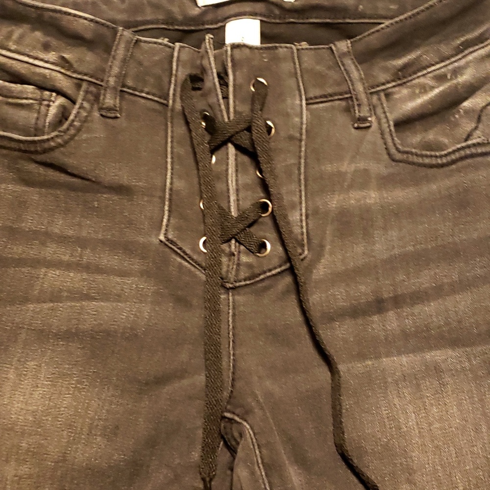 Distressed Gray/Black Lace Up jeans!! - Picture 2 of 4